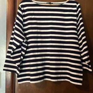 J Crew ballet neck navy and white stripped pullover with 3/4 sleeves